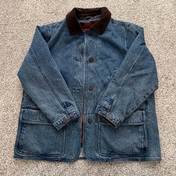 EUC Woolrich Women’s Denim Wool Blanket Lined Chore Barn Coat Jacket Sz XL - Picture 1 of 10